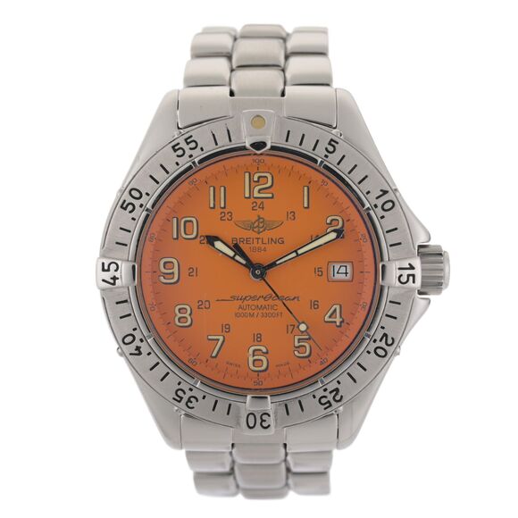 Breitling Superocean A17040 42mm Orange Automatic Men's Watch - Picture 1 of 13